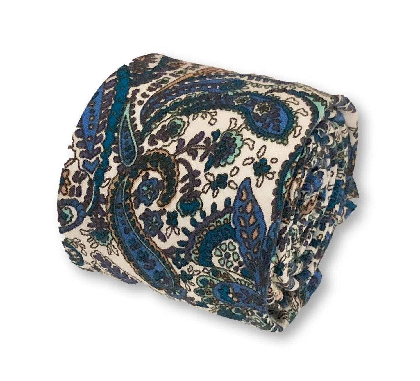 dark navy blue and turquoise blue paisley design cotton tie by Frederick Thomas Handmade Mens Ties