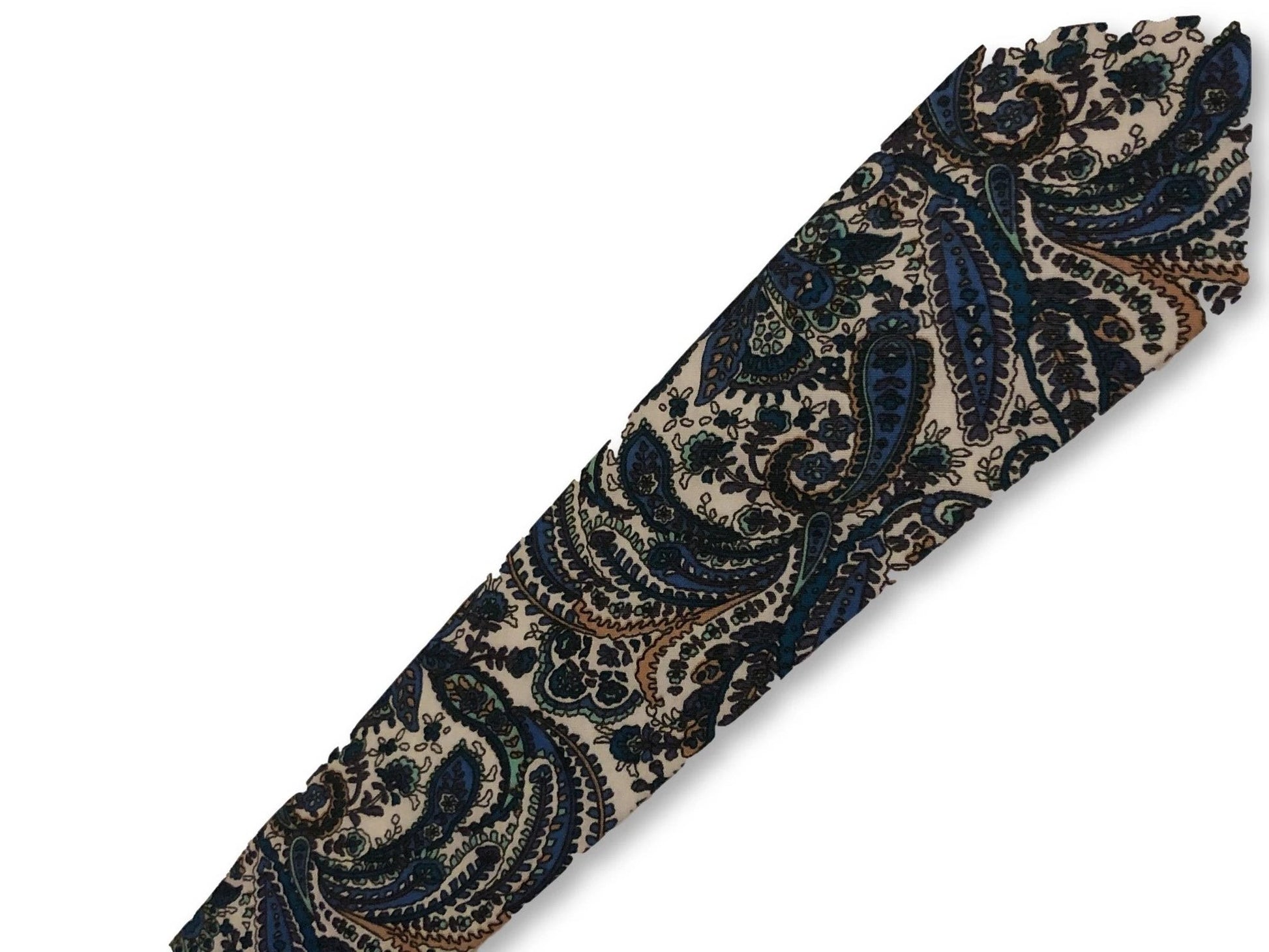 dark navy blue and turquoise blue paisley design cotton tie by Frederick Thomas Handmade Mens Ties
