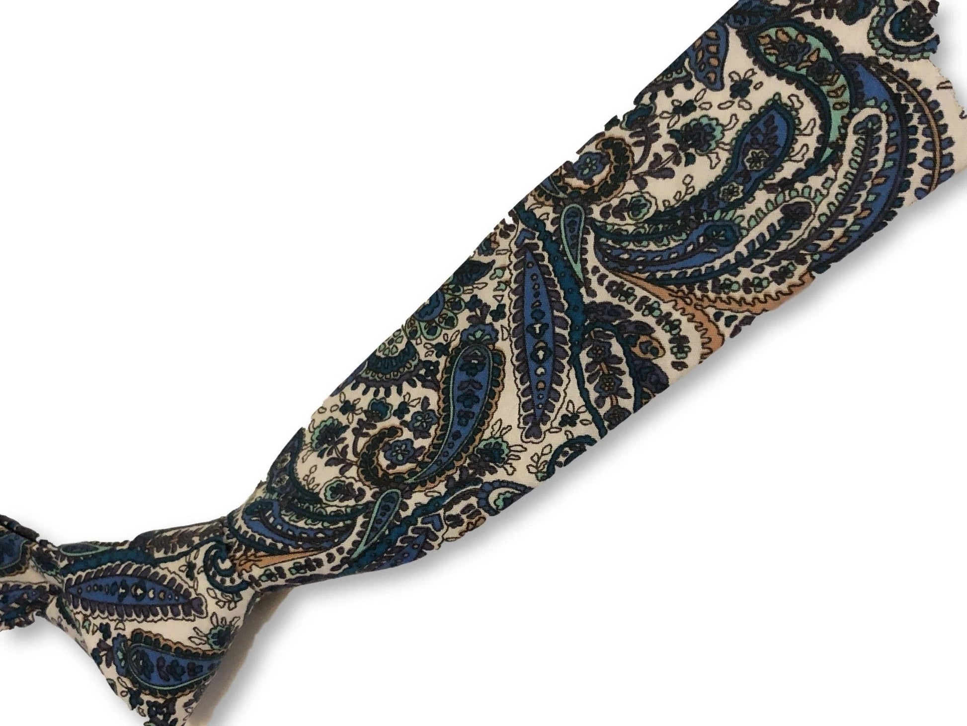dark navy blue and turquoise blue paisley design cotton tie by Frederick Thomas Handmade Mens Ties