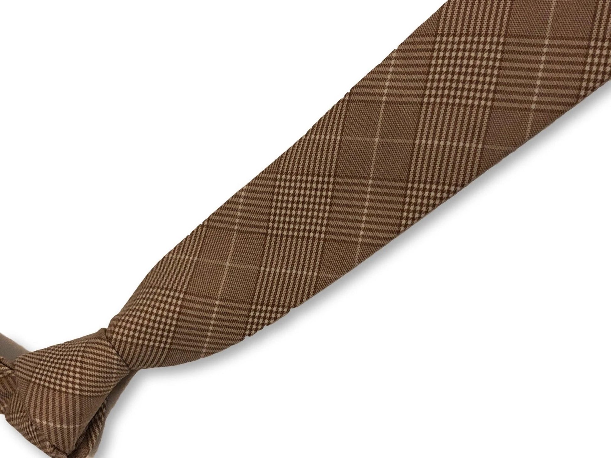 light fawn brown prince of wales check design cotton tie by Frederick Thomas Handmade Mens Ties