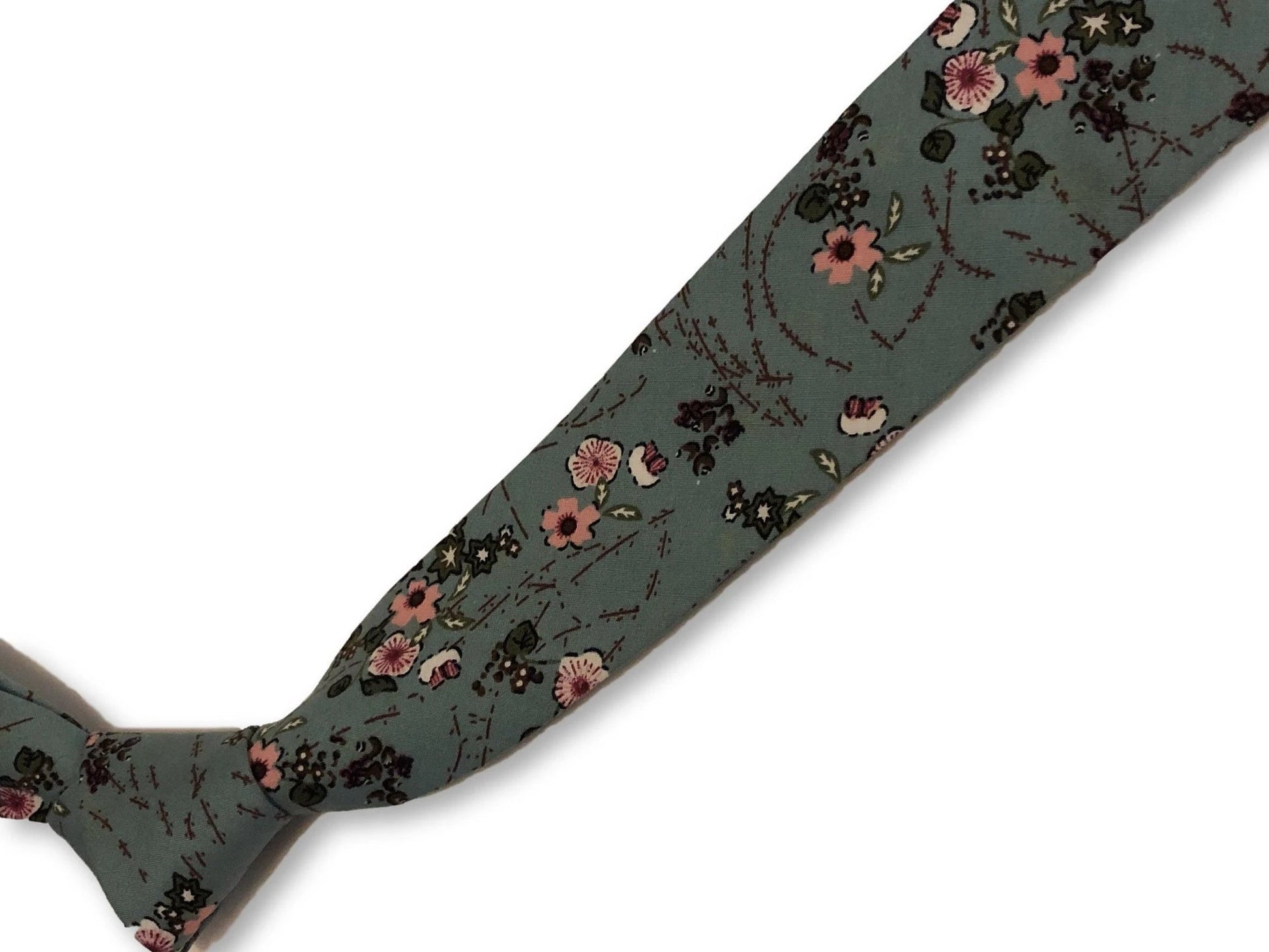duck egg blue with pink floral design cotton tie by Frederick Thomas Handmade Mens Ties