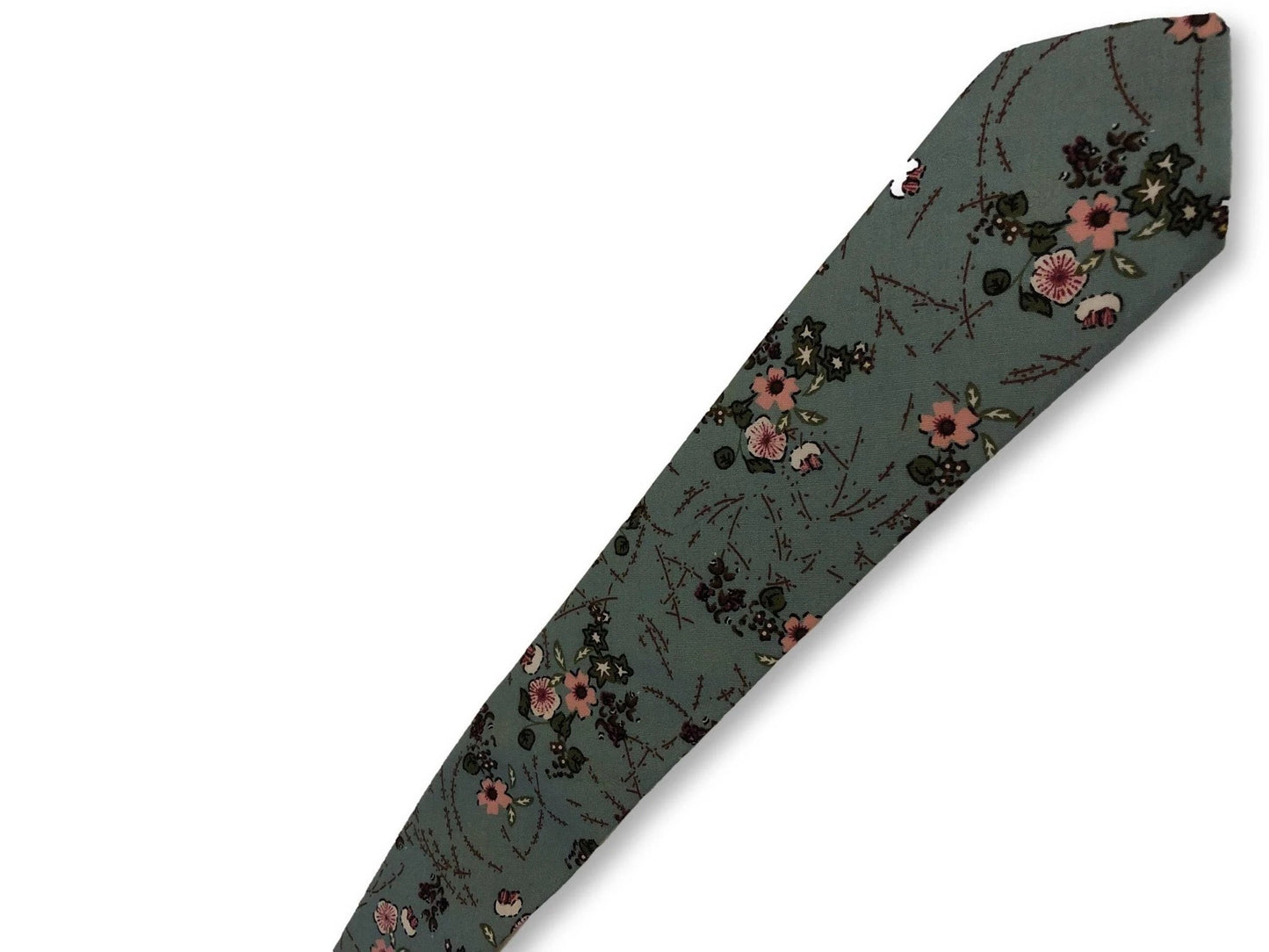 duck egg blue with pink floral design cotton tie by Frederick Thomas Handmade Mens Ties