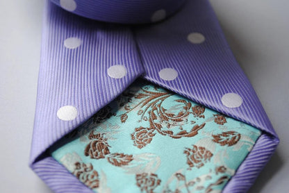lavender purple tie with white polka dots by Frederick Thomas Handmade Mens Ties