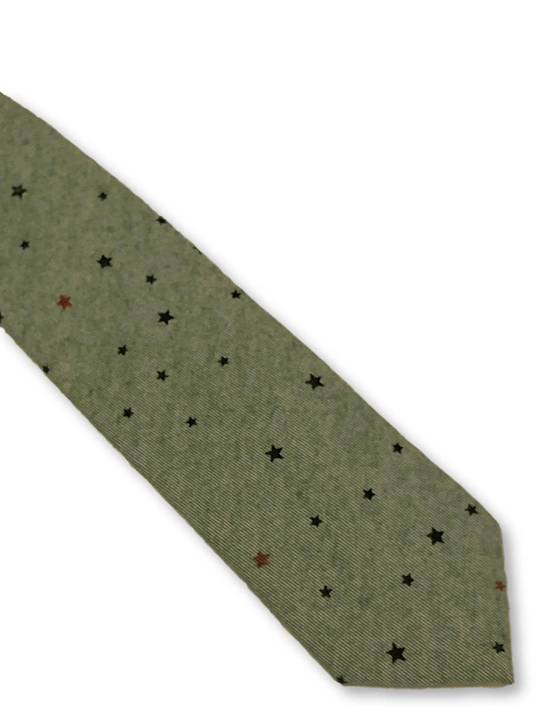 Frederick Thomas Light Forest Sage Green Cotton Tie Handmade Star Design For The Luxury Professional by Frederick Thomas Handmade Mens Ties