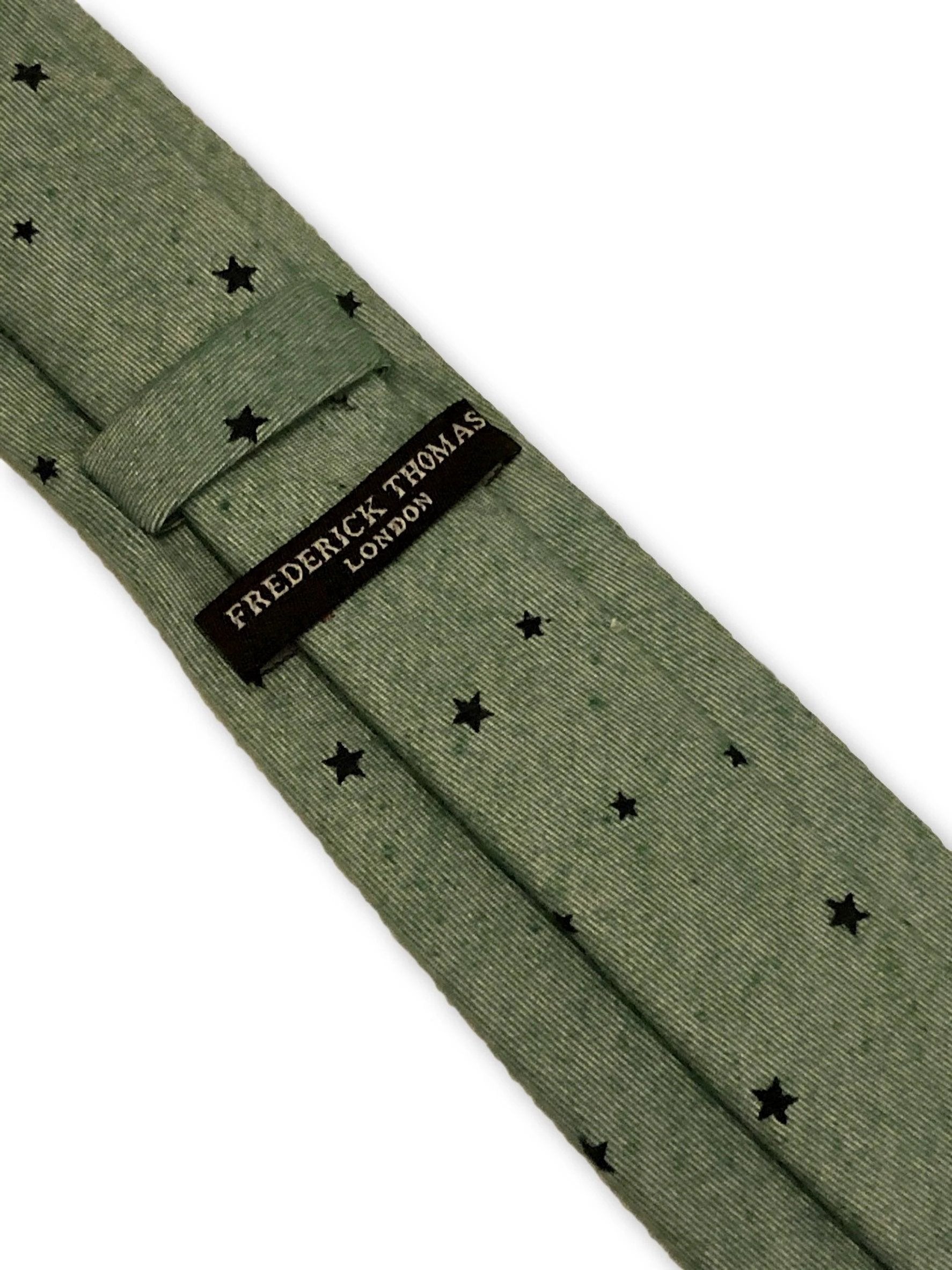 Frederick Thomas Light Forest Sage Green Cotton Tie Handmade Star Design For The Luxury Professional by Frederick Thomas Handmade Mens Ties