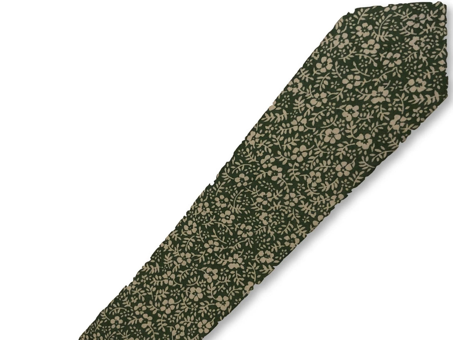 Forest Green Cotton Tie With White Floral Design - Handmade Luxury For Quiet Sophistication by Frederick Thomas Handmade Mens Ties