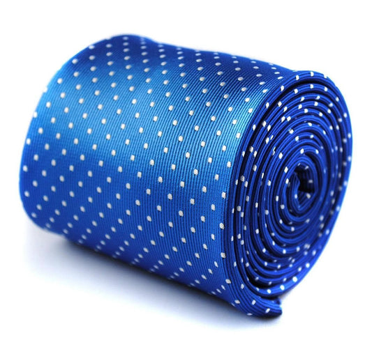 electric blue tie with white pin dots by Frederick Thomas Handmade Mens Ties