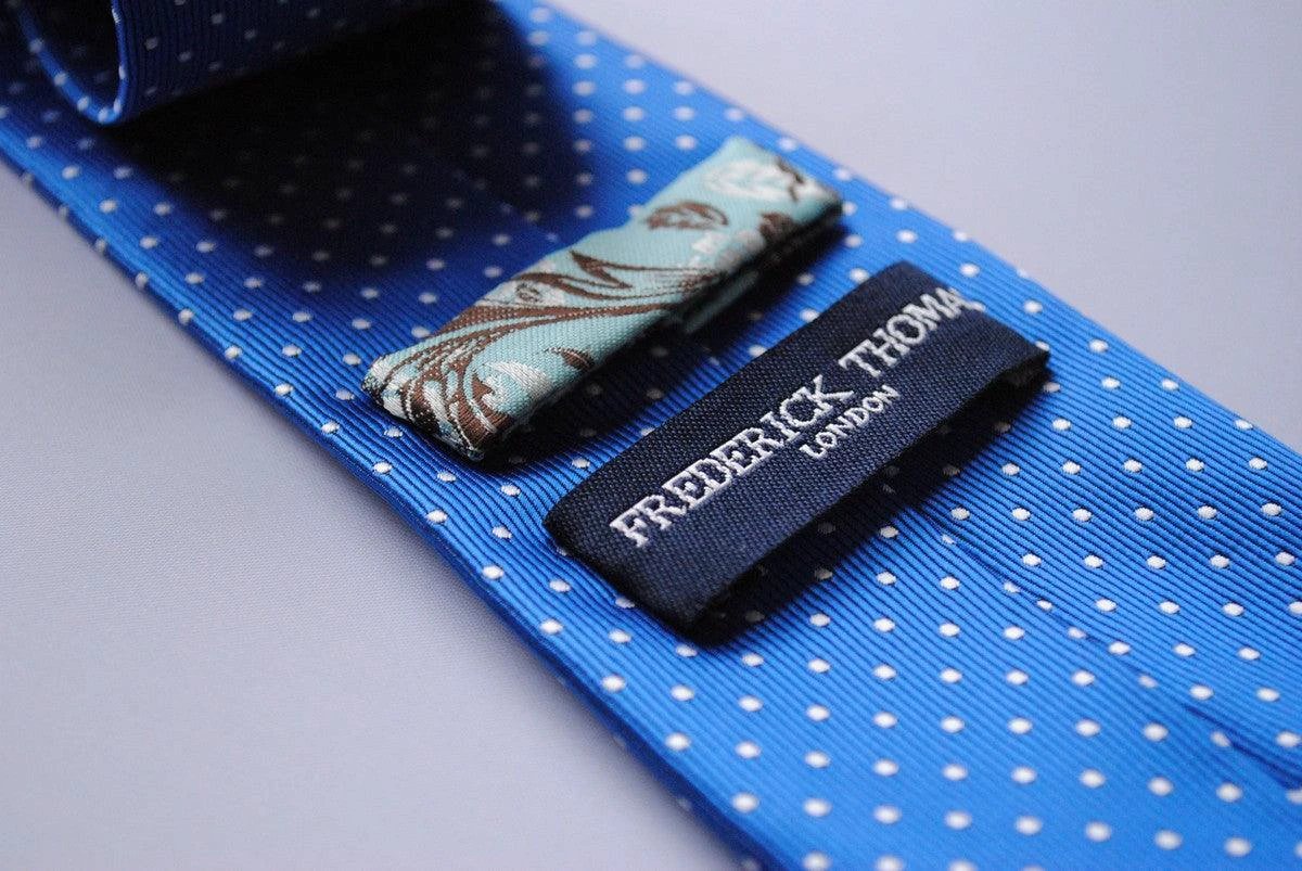 electric blue tie with white pin dots by Frederick Thomas Handmade Mens Ties