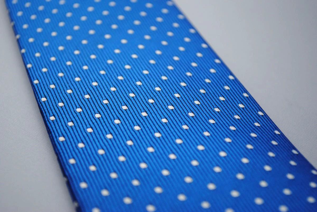 electric blue tie with white pin dots by Frederick Thomas Handmade Mens Ties