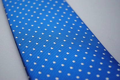 electric blue tie with white pin dots by Frederick Thomas Handmade Mens Ties