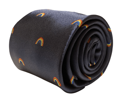 Navy Tie With Embroidered Rainbow Design - Handmade Luxury Necktie For Subtle Professional Distinction by Frederick Thomas Handmade Mens Ties