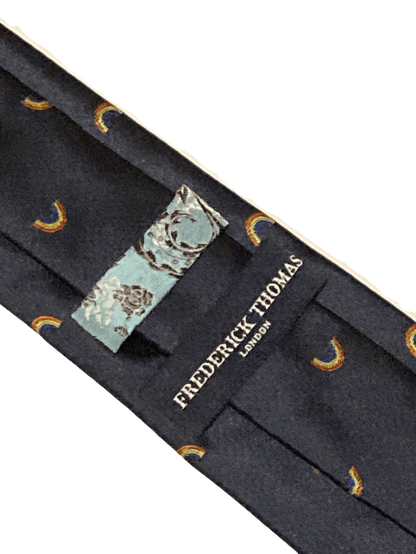Navy Tie With Embroidered Rainbow Design - Handmade Luxury Necktie For Subtle Professional Distinction by Frederick Thomas Handmade Mens Ties
