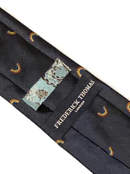 Navy Tie With Embroidered Rainbow Design - Handmade Luxury Necktie For Subtle Professional Distinction by Frederick Thomas Handmade Mens Ties