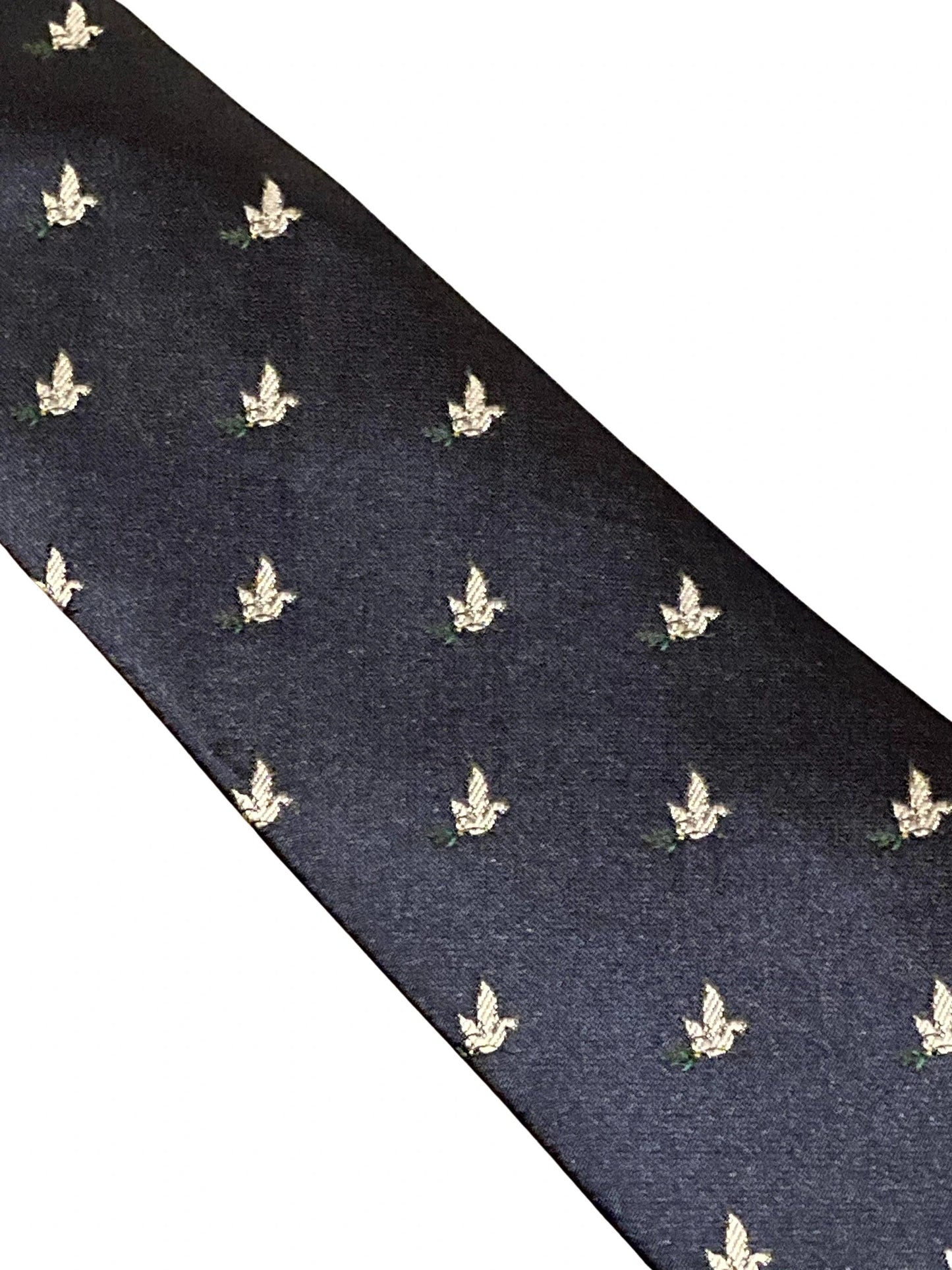 navy blue mens tie with white dove embroidered peace design by Frederick Thomas Handmade Mens Ties