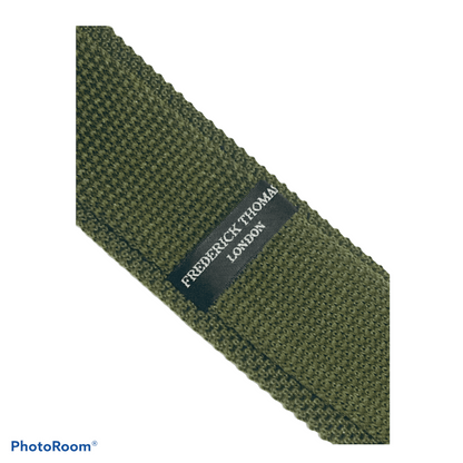 khaki green knitted olive tie pointed end by Frederick Thomas Handmade Mens Ties