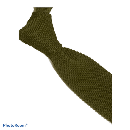 khaki green knitted olive tie pointed end by Frederick Thomas Handmade Mens Ties