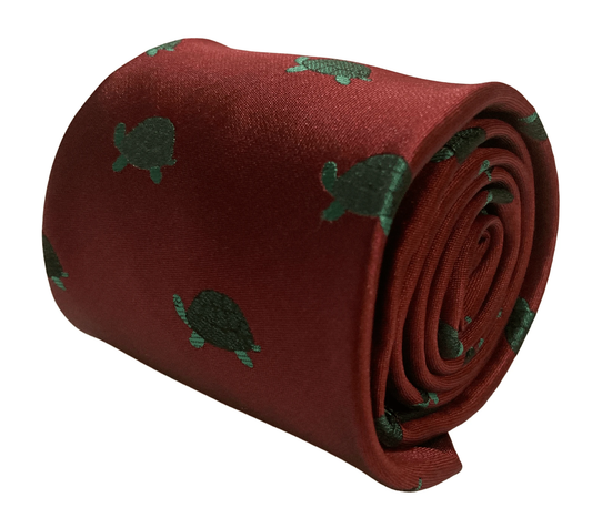 Frederick Thomas Handmade Tie - Maroon Burgundy With Green Turtle Marine Design For The Luxury Professional by Frederick Thomas Handmade Mens Ties