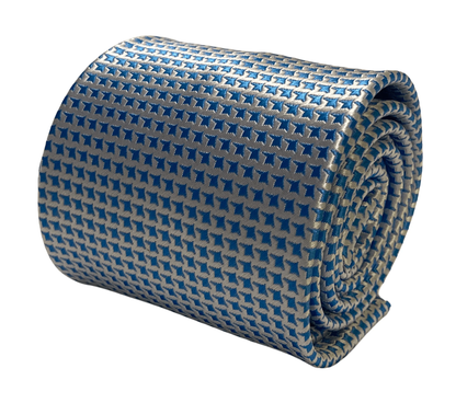 Frederick Thomas Handmade Dogstooth Tie - Ivory Cream And Light Blue For Luxury Professional Men