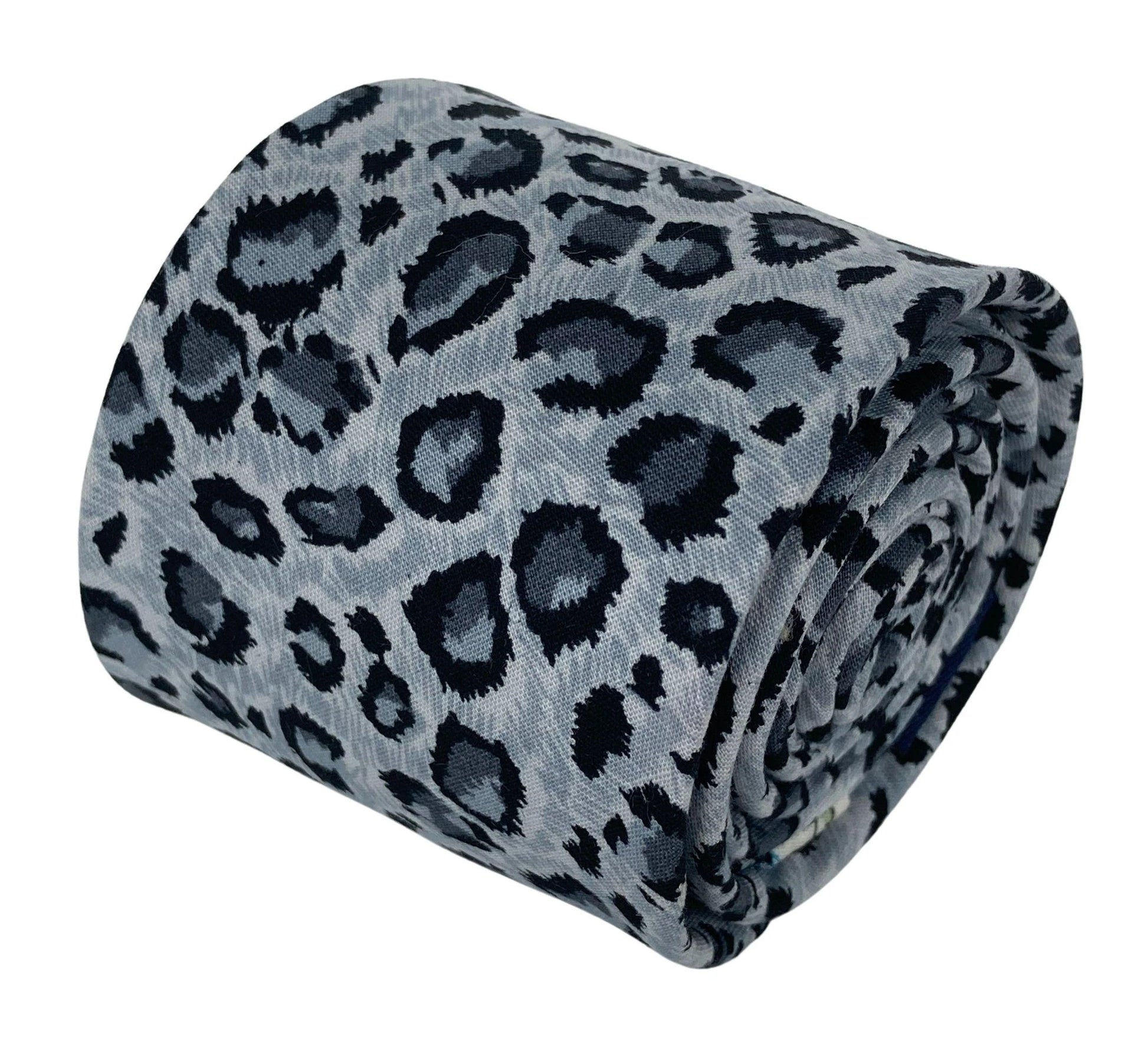 light grey leopard print cotton design mens tie by Frederick Thomas Handmade Mens Ties