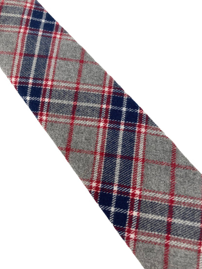 light pale grey, navy & red check mens cotton tie by Frederick Thomas Handmade Mens Ties