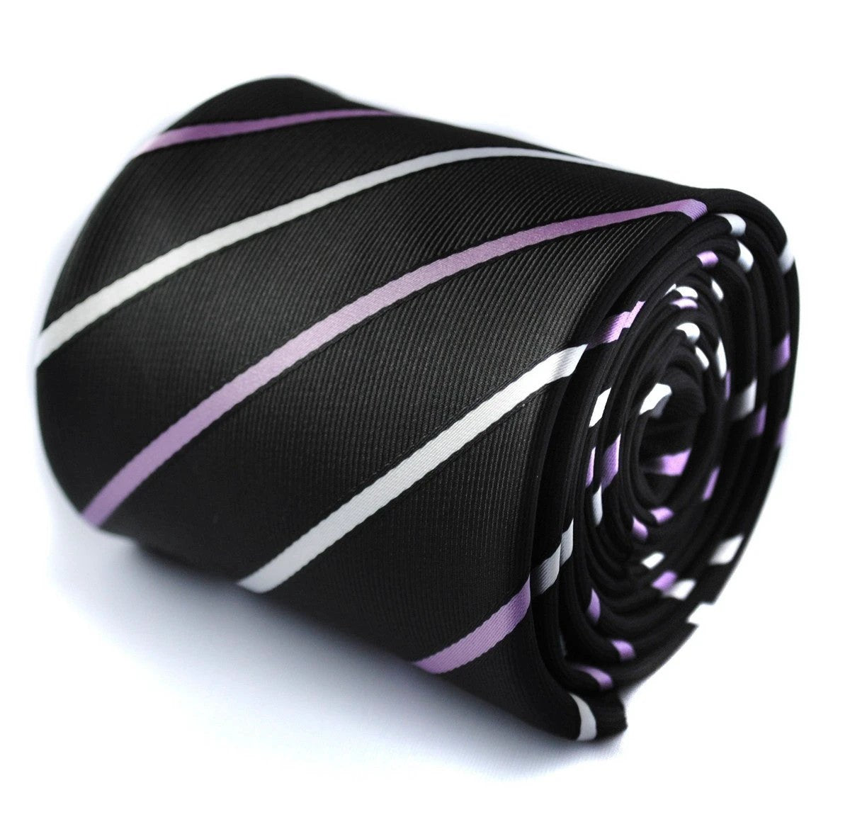 black tie with thin purple and white stripes by Frederick Thomas Handmade Mens Ties