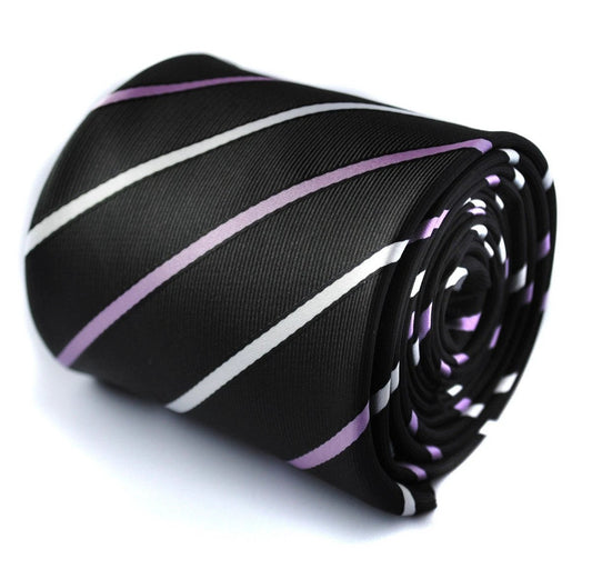 black tie with thin purple and white stripes by Frederick Thomas Handmade Mens Ties