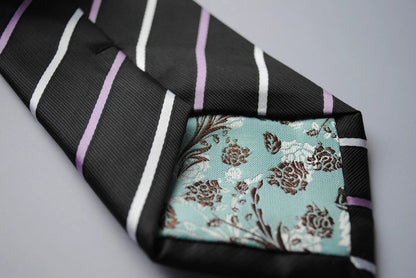 black tie with thin purple and white stripes by Frederick Thomas Handmade Mens Ties