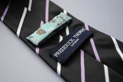 black tie with thin purple and white stripes by Frederick Thomas Handmade Mens Ties