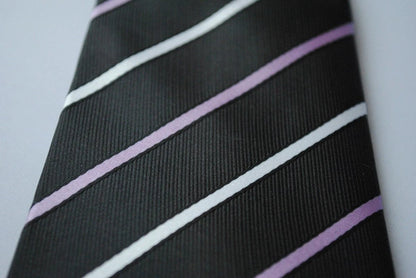 black tie with thin purple and white stripes by Frederick Thomas Handmade Mens Ties