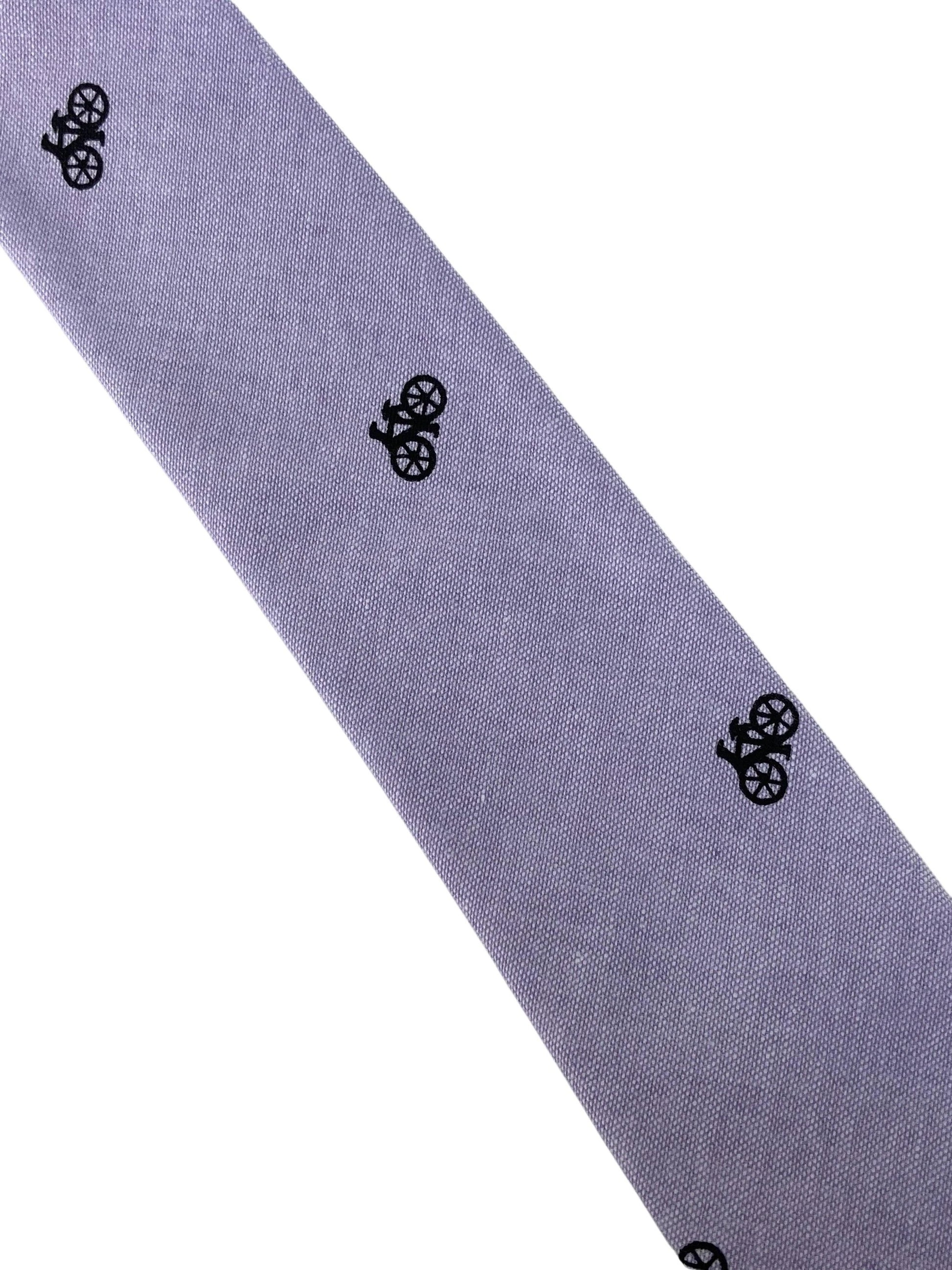 lilac pastel cotton tie with bike bicycle design by Frederick Thomas Handmade Mens Ties