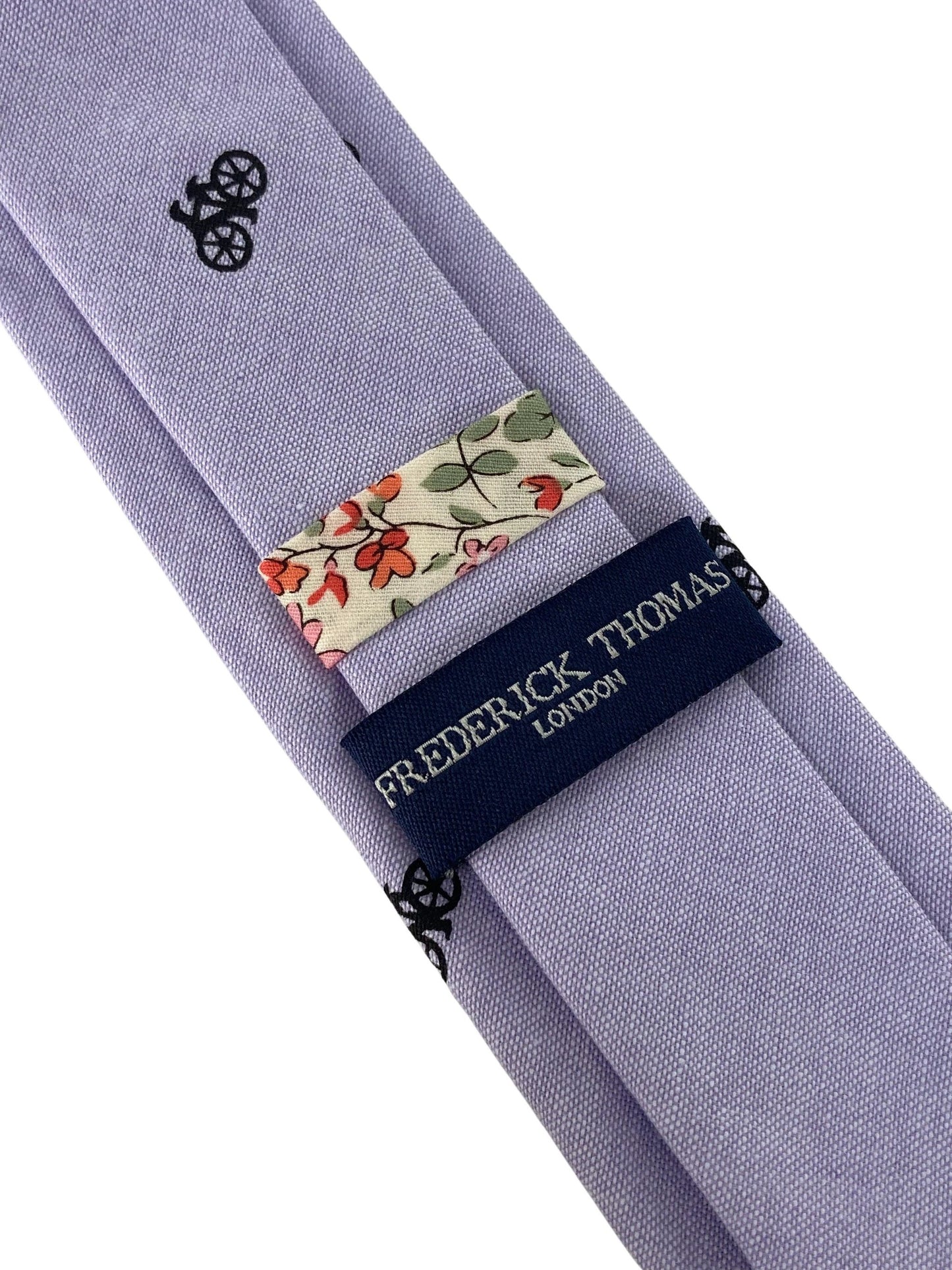 lilac pastel cotton tie with bike bicycle design by Frederick Thomas Handmade Mens Ties