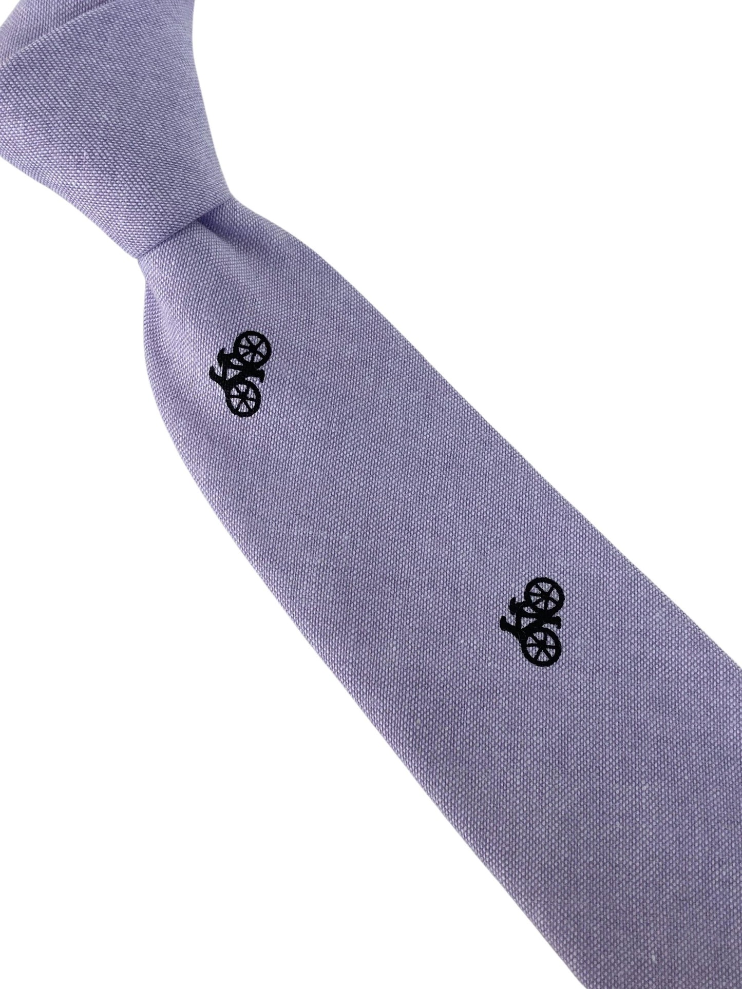 lilac pastel cotton tie with bike bicycle design by Frederick Thomas Handmade Mens Ties