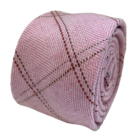 light baby pink check wool tie by Frederick Thomas Handmade Mens Ties