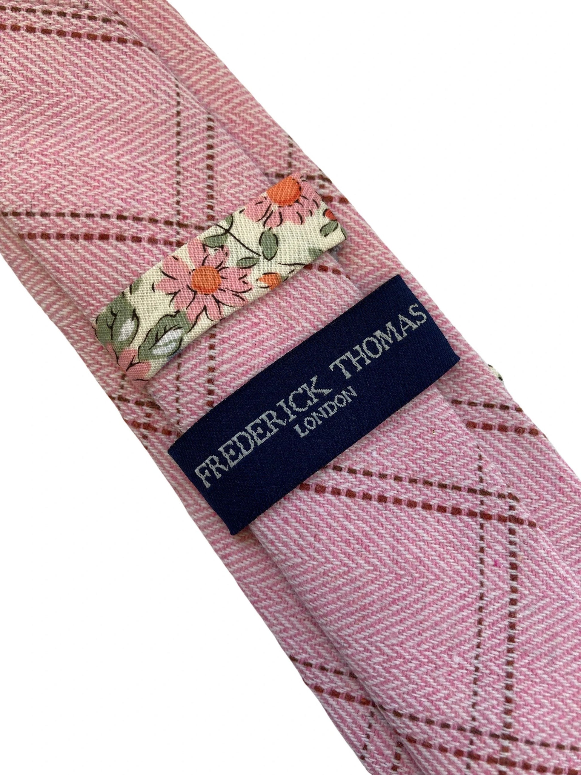 light baby pink check wool tie by Frederick Thomas Handmade Mens Ties