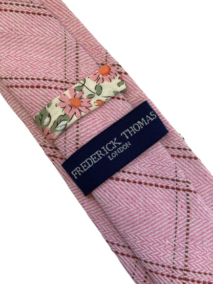 light baby pink check wool tie by Frederick Thomas Handmade Mens Ties