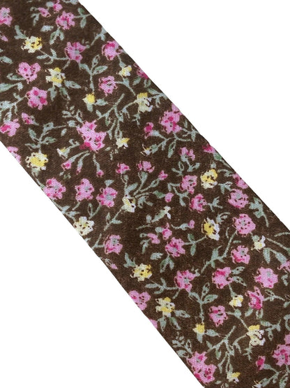 brown with pink floral design mens classic width 100% cotton tie by Frederick Thomas Handmade Mens Ties