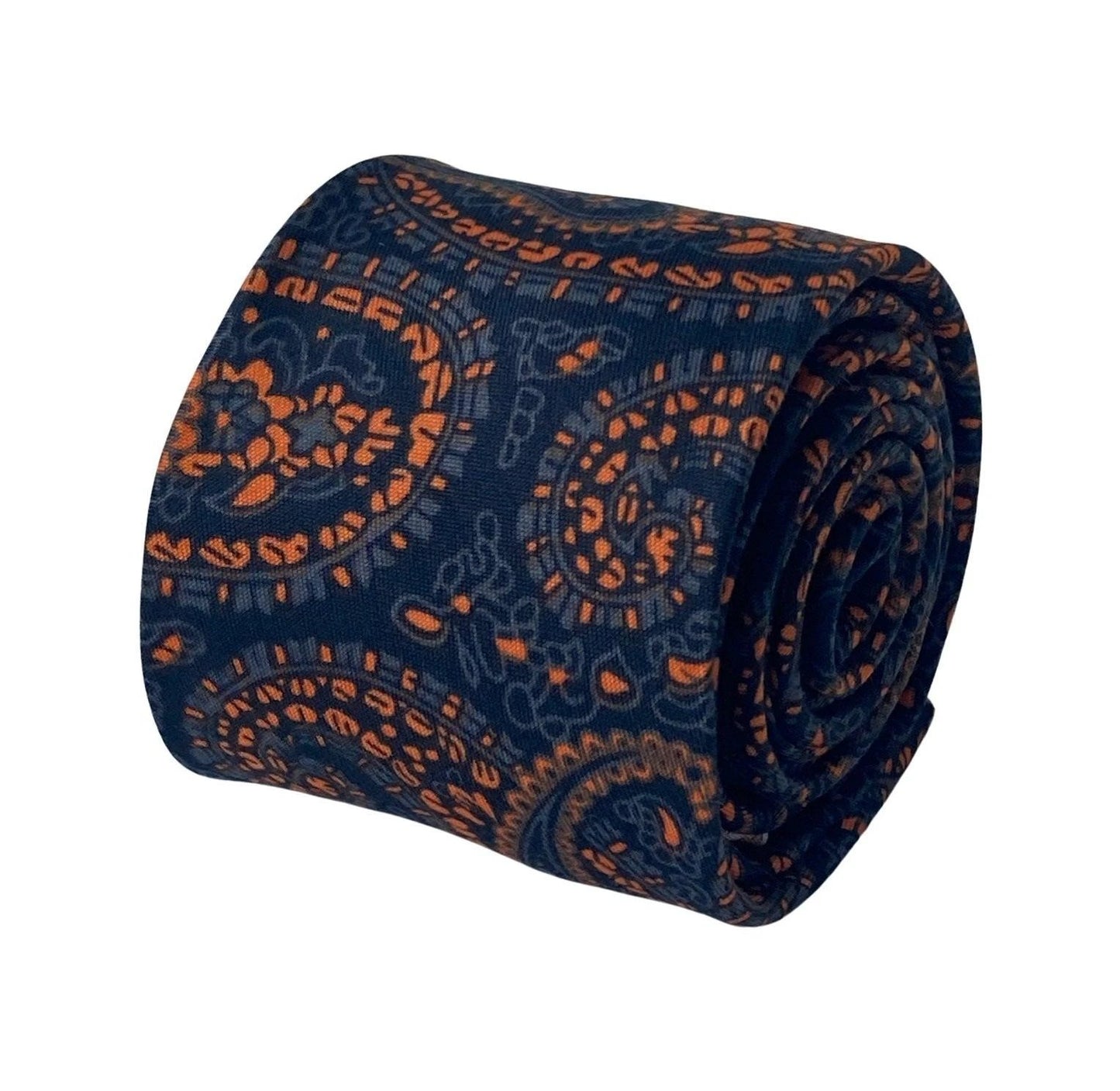 Black And Orange Paisley Cotton Tie For The Luxury Professional - Handmade With Contemporary Colourway Edge by Frederick Thomas Handmade Mens Ties
