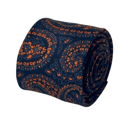 Black And Orange Paisley Cotton Tie For The Luxury Professional - Handmade With Contemporary Colourway Edge by Frederick Thomas Handmade Mens Ties