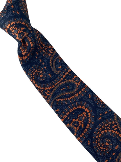 Black And Orange Paisley Cotton Tie For The Luxury Professional - Handmade With Contemporary Colourway Edge by Frederick Thomas Handmade Mens Ties