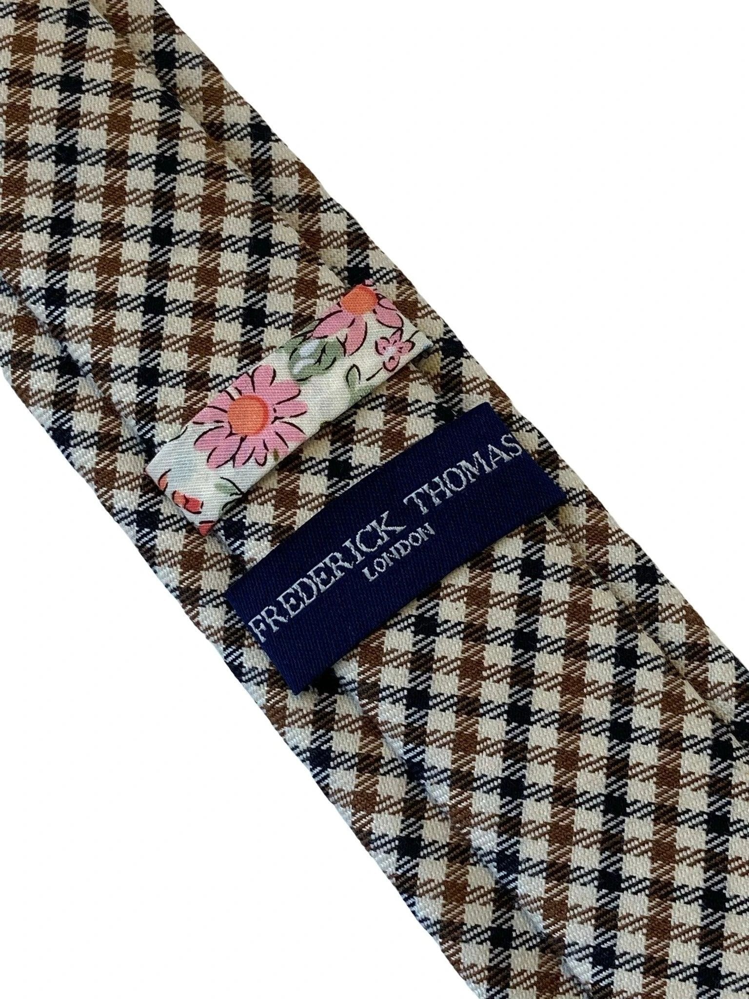 beige, brown & black check tweed style mens 100% wool tie by Frederick Thomas Handmade Mens Ties
