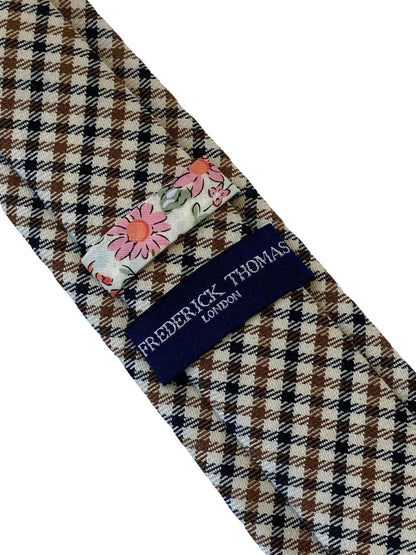 beige, brown & black check tweed style mens 100% wool tie by Frederick Thomas Handmade Mens Ties