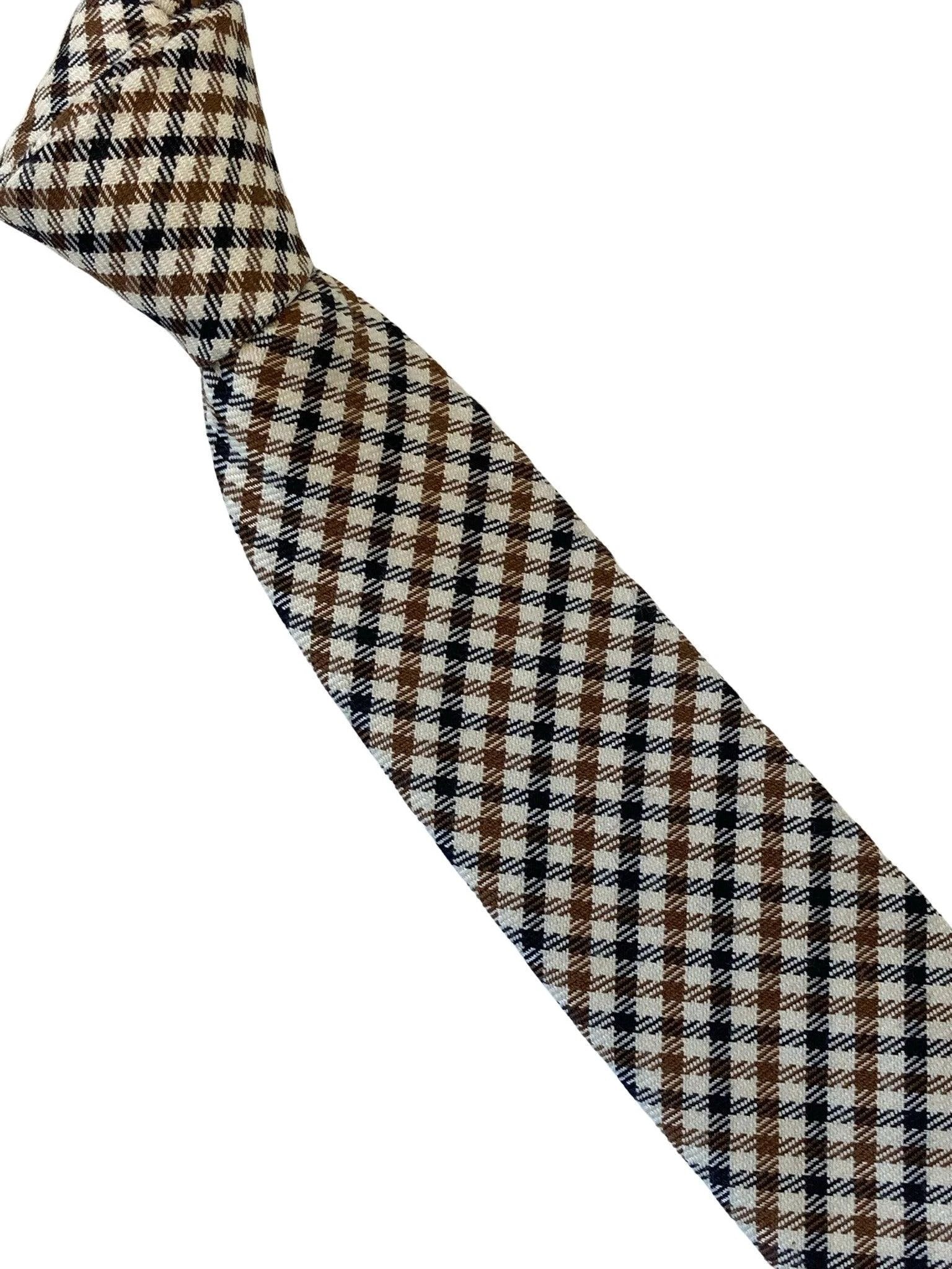 beige, brown & black check tweed style mens 100% wool tie by Frederick Thomas Handmade Mens Ties
