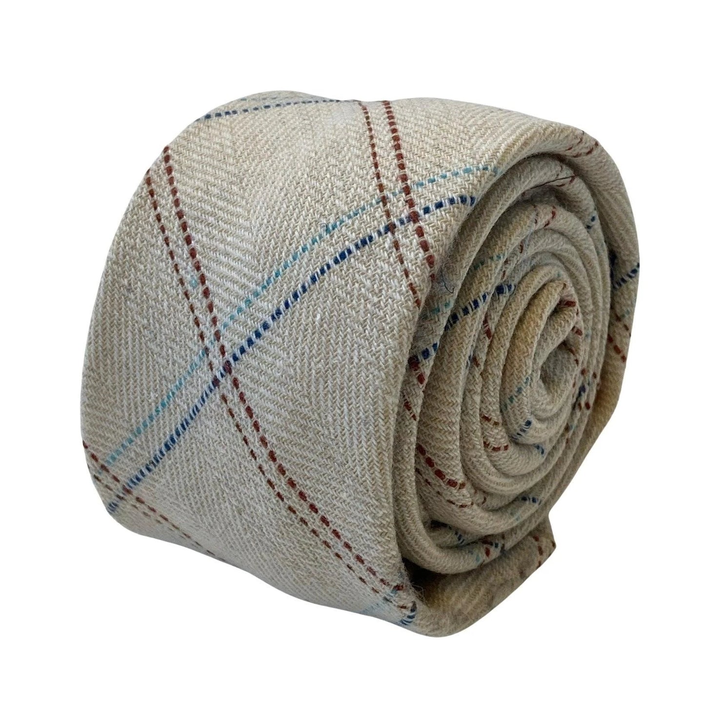 Beige Cream Check Tweed Style Mens Tie One Hundred Percent Wool - Handmade Luxury For The Professional Gentleman by Frederick Thomas Handmade Mens Ties