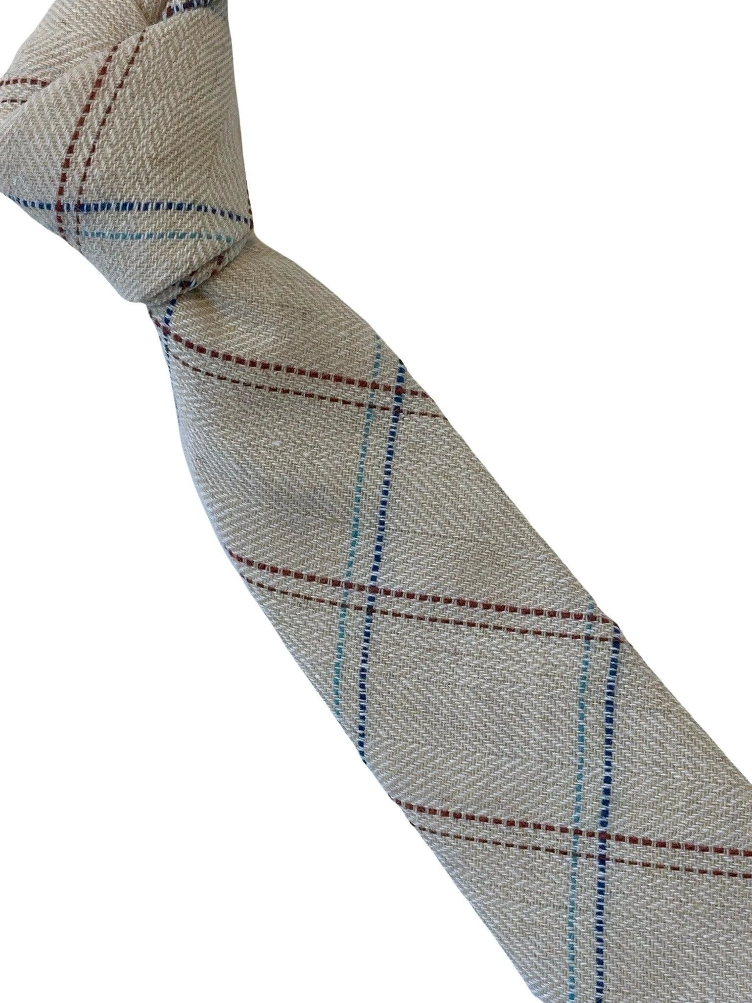 Beige Cream Check Tweed Style Mens Tie One Hundred Percent Wool - Handmade Luxury For The Professional Gentleman by Frederick Thomas Handmade Mens Ties