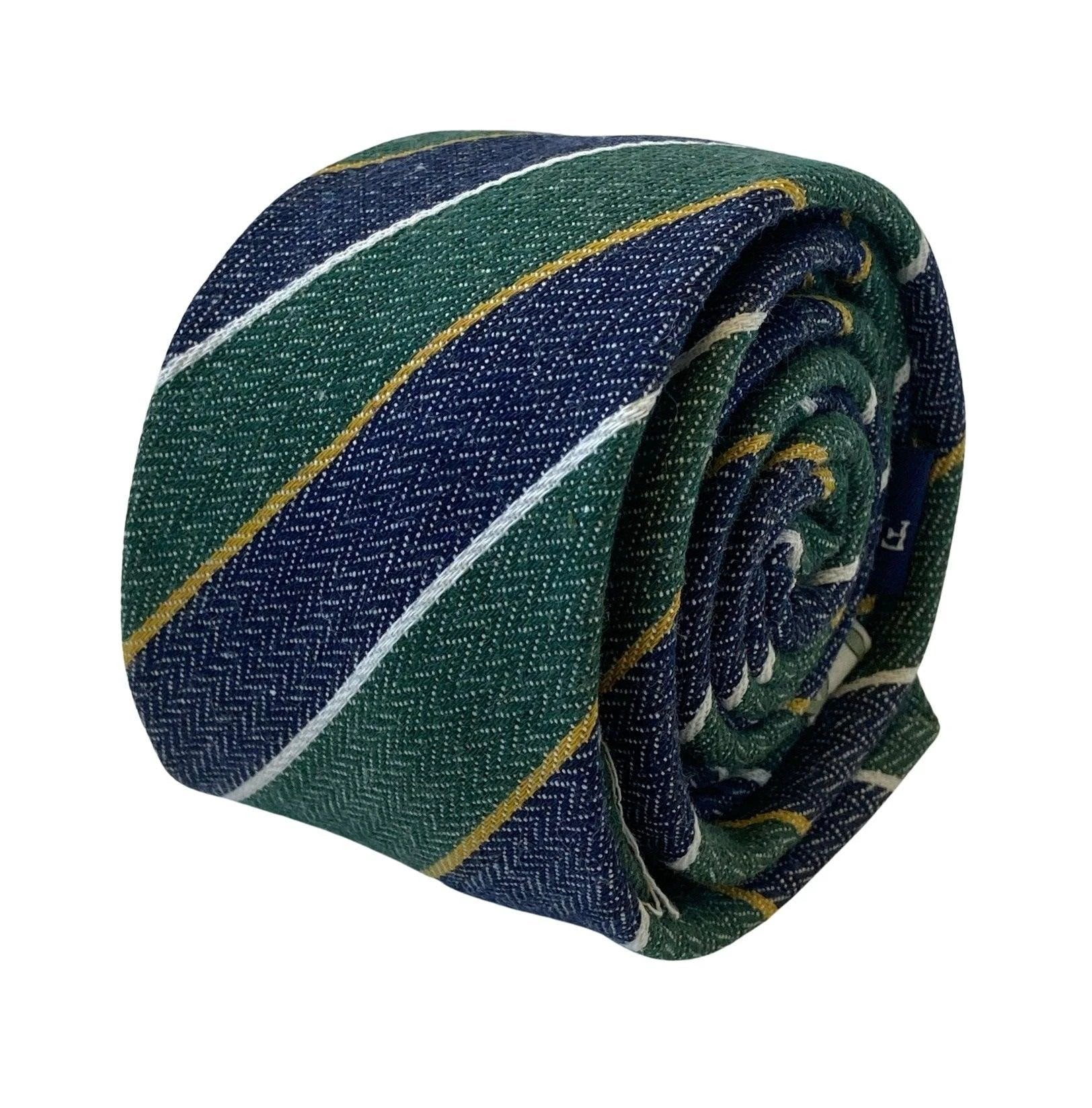 blue & green club striped mens linen tie school style by Frederick Thomas Handmade Mens Ties