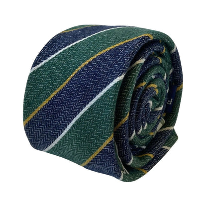 blue & green club striped mens linen tie school style by Frederick Thomas Handmade Mens Ties
