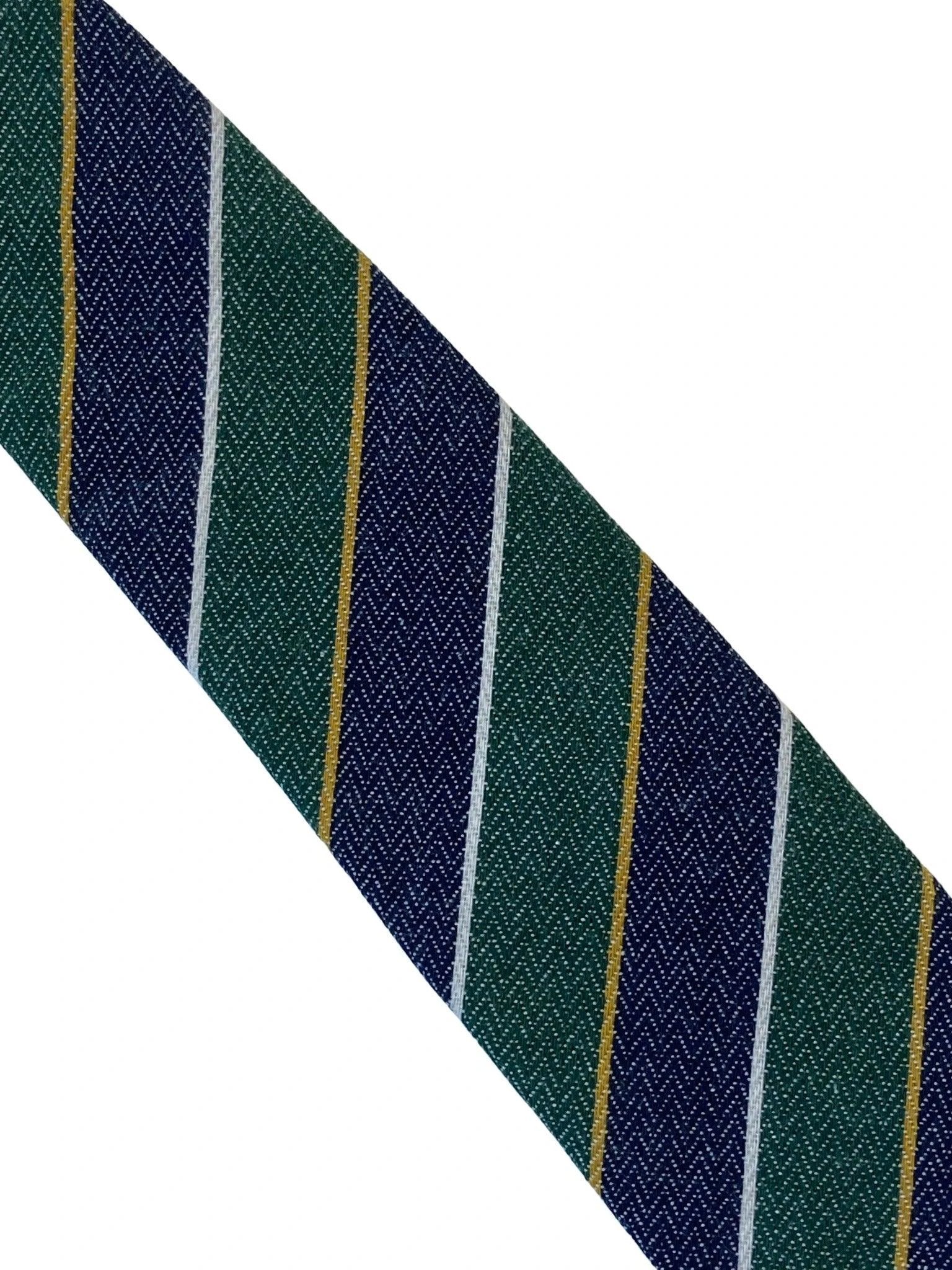 blue & green club striped mens linen tie school style by Frederick Thomas Handmade Mens Ties