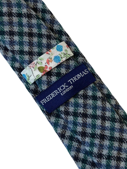 grey, blue, green & brown check tweed style 100% wool mens tie by Frederick Thomas Handmade Mens Ties