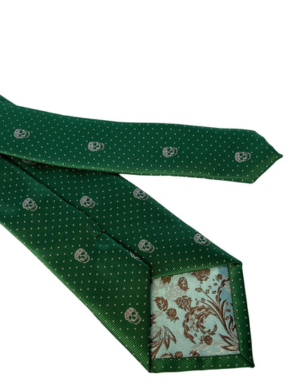 dark emerald green mens tie with skull quirky design by Frederick Thomas Handmade Mens Ties