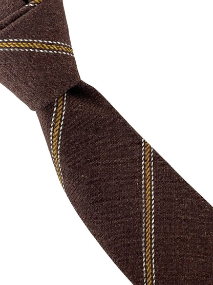 Chocolate Brown And Yellow Gold Club Striped School Style Cotton Tie - Handcrafted Collegiate Elegance by Frederick Thomas Handmade Mens Ties